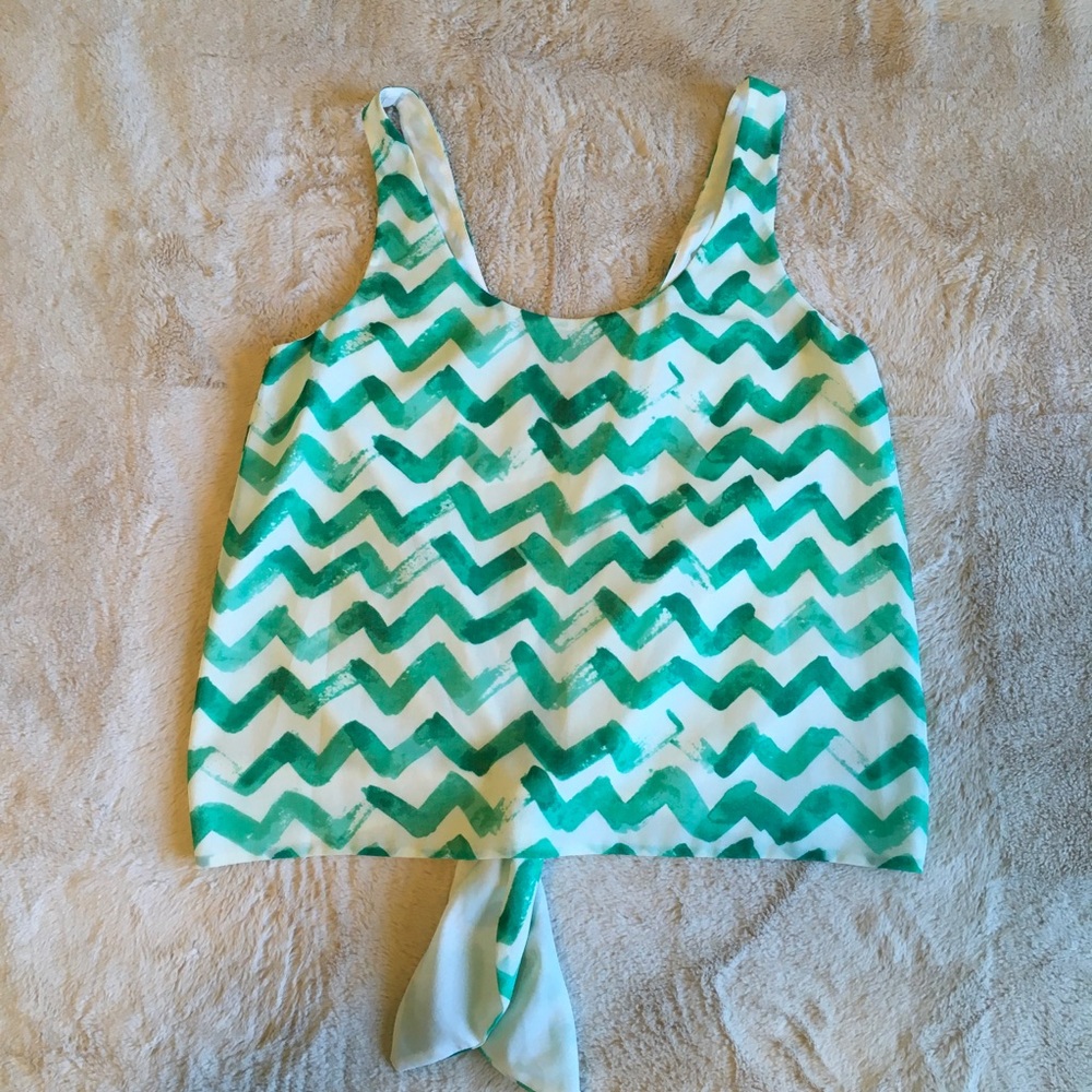 Rachel Roy Green Chevron Tie Back Tank Crop length